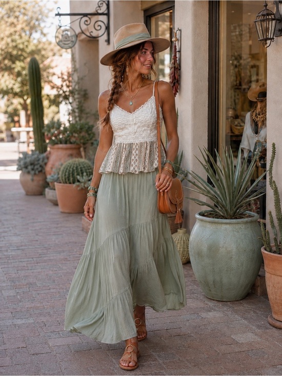 Derek Heart Tops - NWOT. Derek Heart Crochet Lace Smocked Peplum Cami Top | Sage | Boho Cottagecore